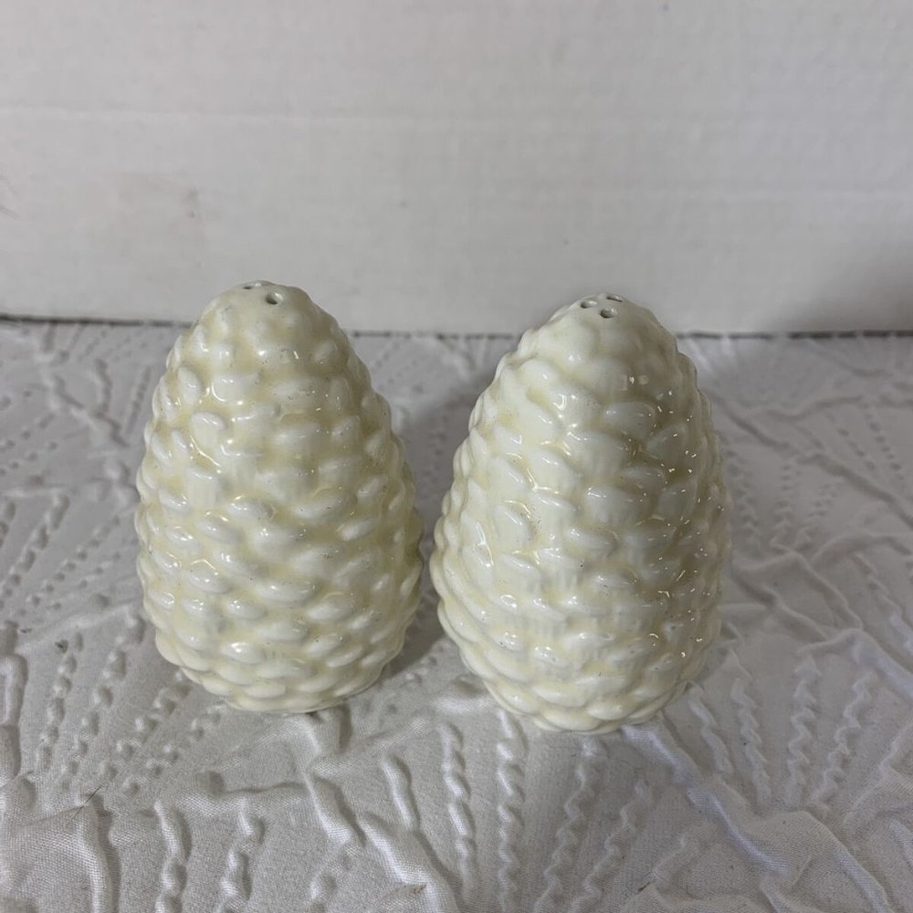 Pinecone Salt & Pepper Shakers White/Beige Ceramic